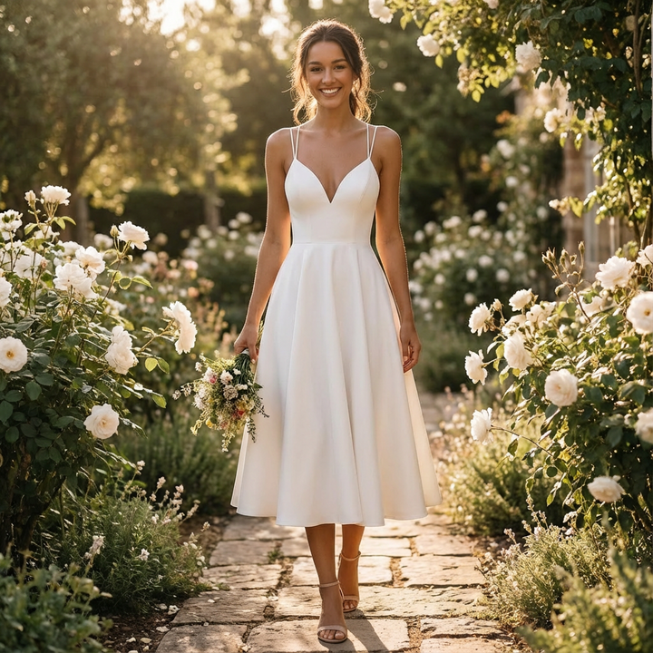 Sofia | Abito Midi Donna con Scollo a V e Spalline Sottili | Elegante