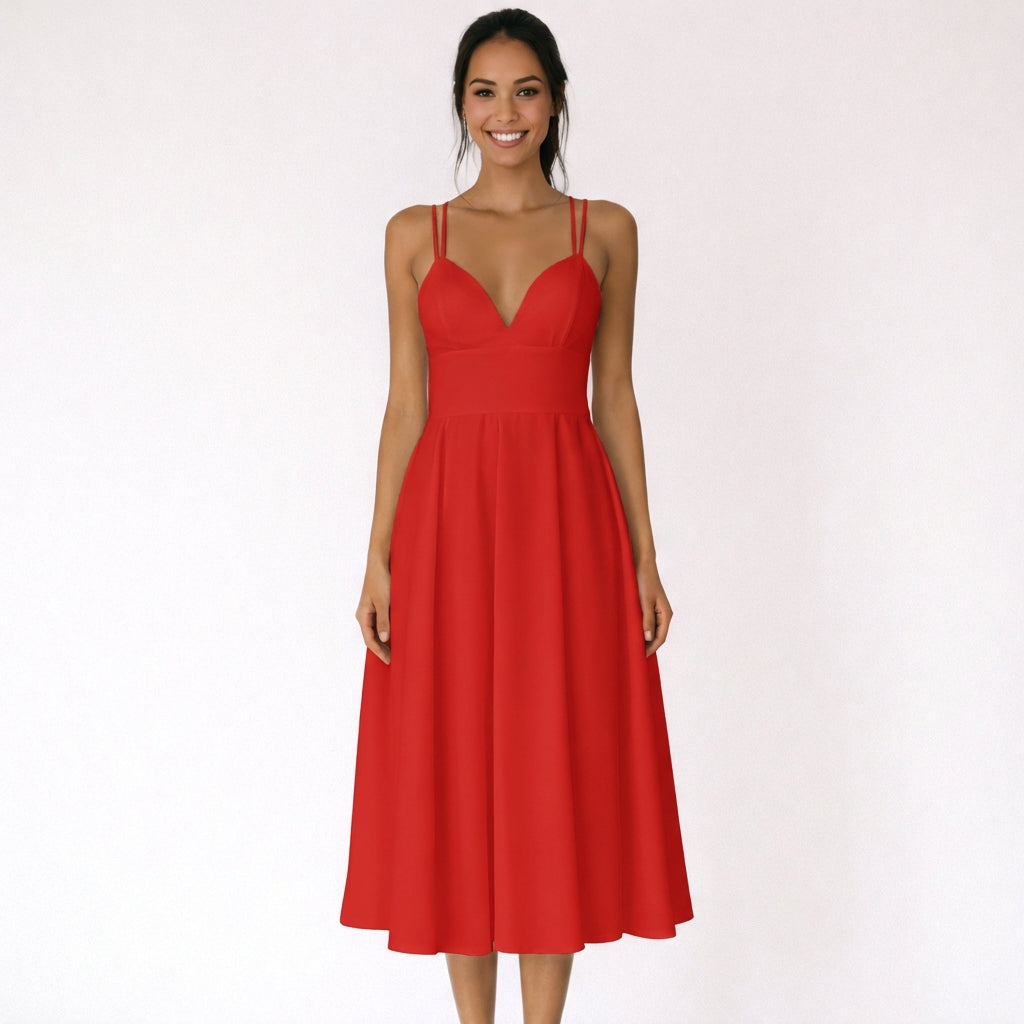 Sofia | Abito Midi Donna con Scollo a V e Spalline Sottili | Elegante