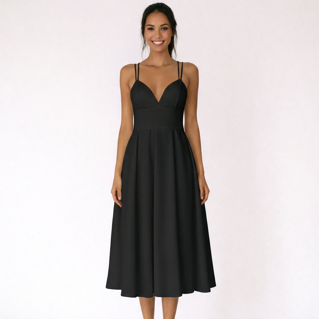 Sofia | Abito Midi Donna con Scollo a V e Spalline Sottili | Elegante