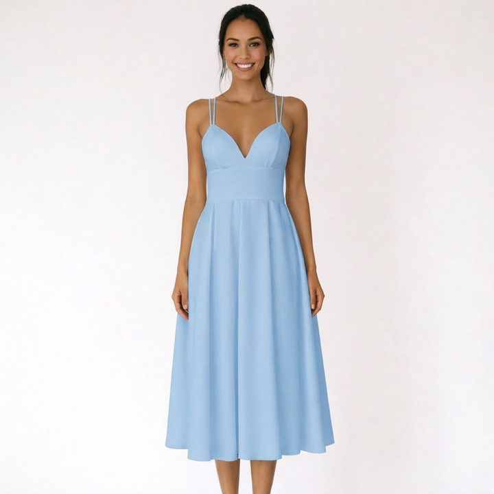 Sofia | Abito Midi Donna con Scollo a V e Spalline Sottili | Elegante