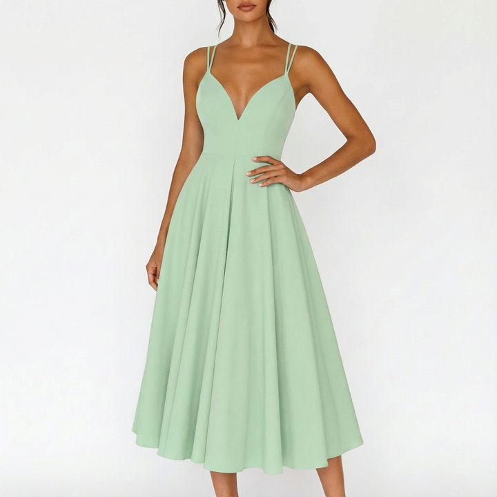 Sofia | Abito Midi Donna con Scollo a V e Spalline Sottili | Elegante