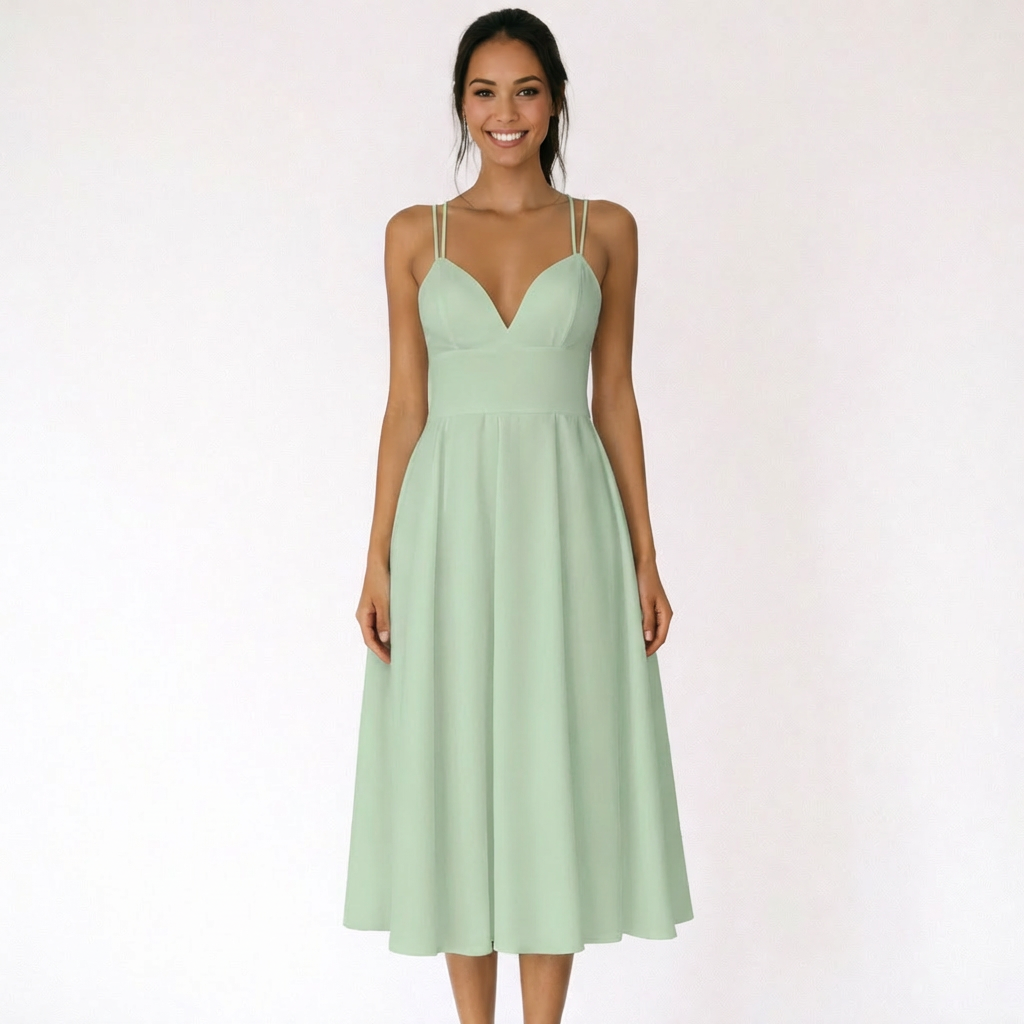 Sofia | Abito Midi Donna con Scollo a V e Spalline Sottili | Elegante