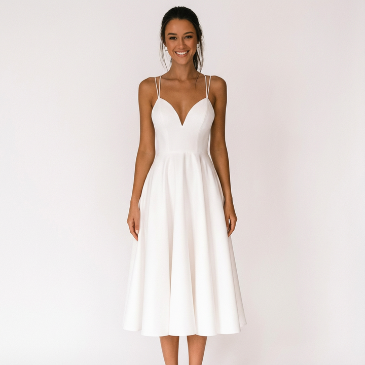 Sofia | Abito Midi Donna con Scollo a V e Spalline Sottili | Elegante
