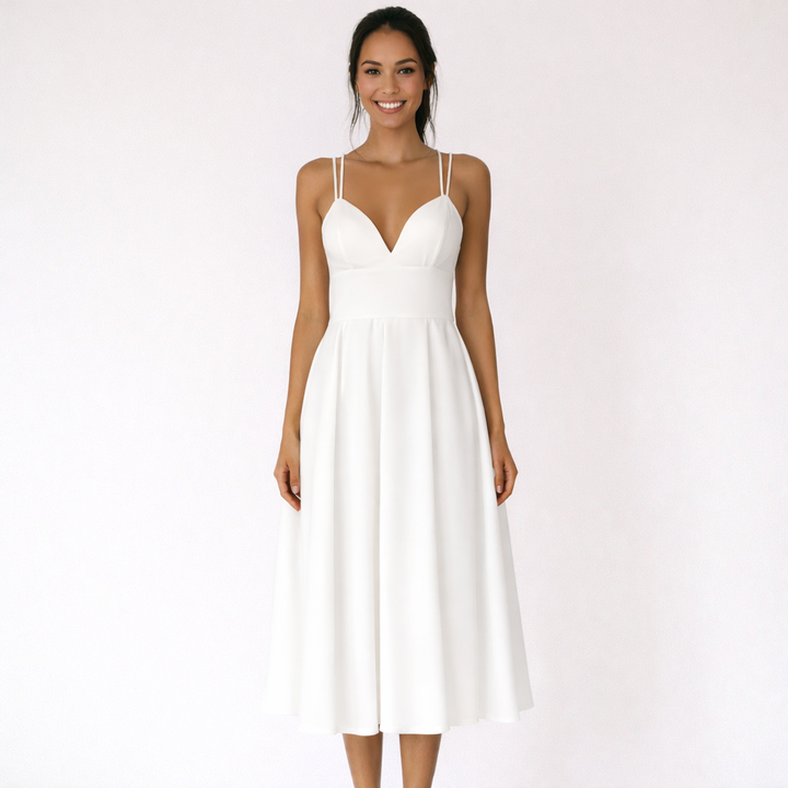 Sofia | Abito Midi Donna con Scollo a V e Spalline Sottili | Elegante