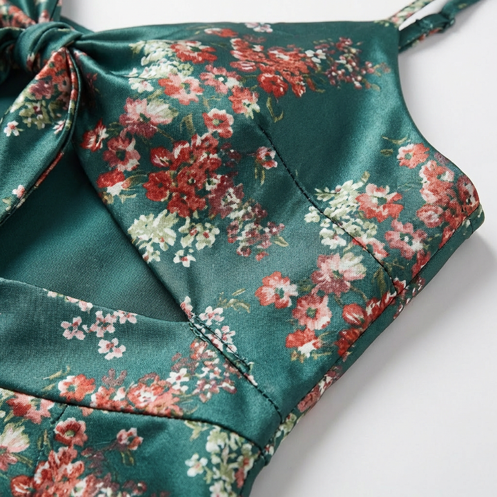 Sofia | Mujer Vestido Midi Con Estampado Floral Y Lazo Frontal | Boho