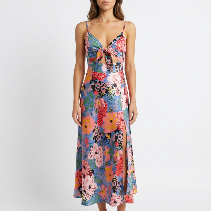 Sofia | Abito Midi Donna con Stampa Floreale e Fiocco Frontale | Boho