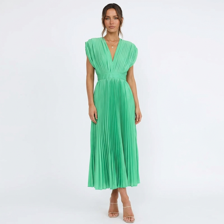 Sofia | Abito Midi Donna con Tessuto Plissettato e Scollo a V | Elegante