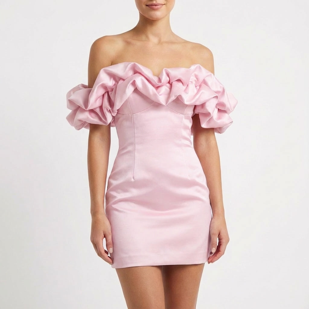 Sofia | Abito Mini Donna con Spalle Scoperte e Maniche a Volant | Glamour