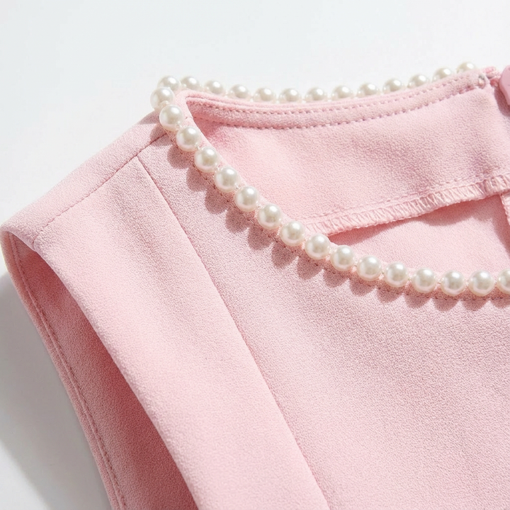 Sofia | Vestito Mini Donna con Bordo di Perle e Tasche | Chic