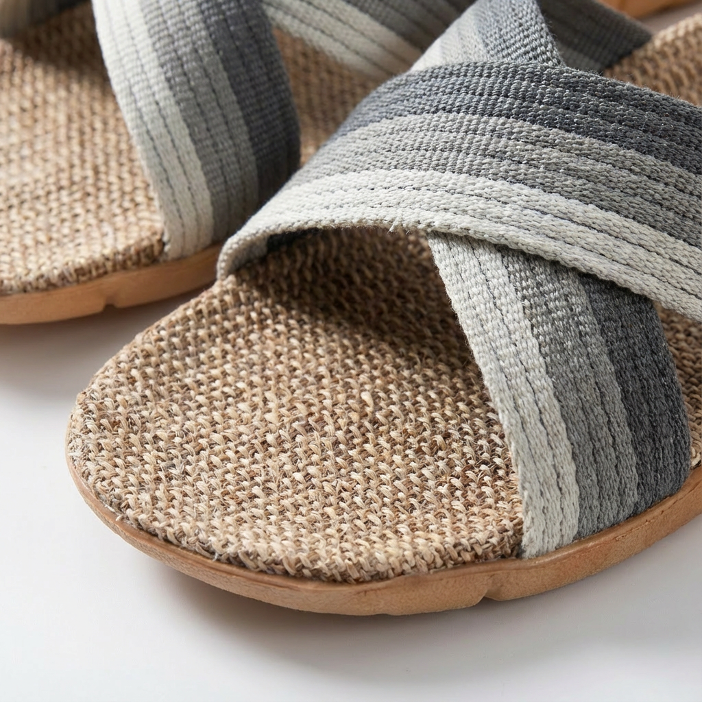 Sofia | Mujer Zapatillas Casa Con Tiras Cruzadas Y Plantilla Lino | Natural