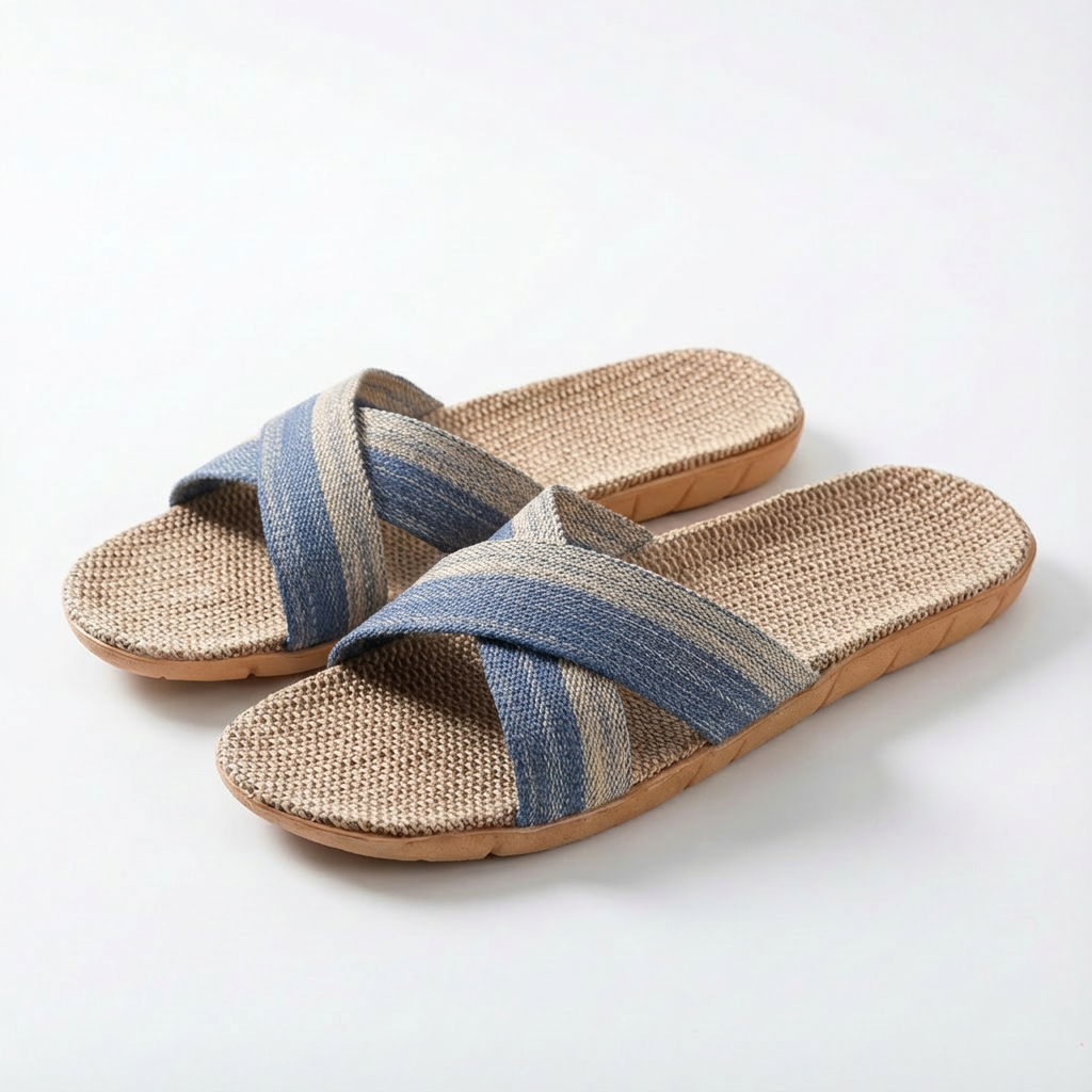 Sofia | Mujer Zapatillas Casa Con Tiras Cruzadas Y Plantilla Lino | Natural