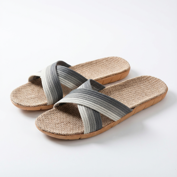 Sofia | Mujer Zapatillas Casa Con Tiras Cruzadas Y Plantilla Lino | Natural