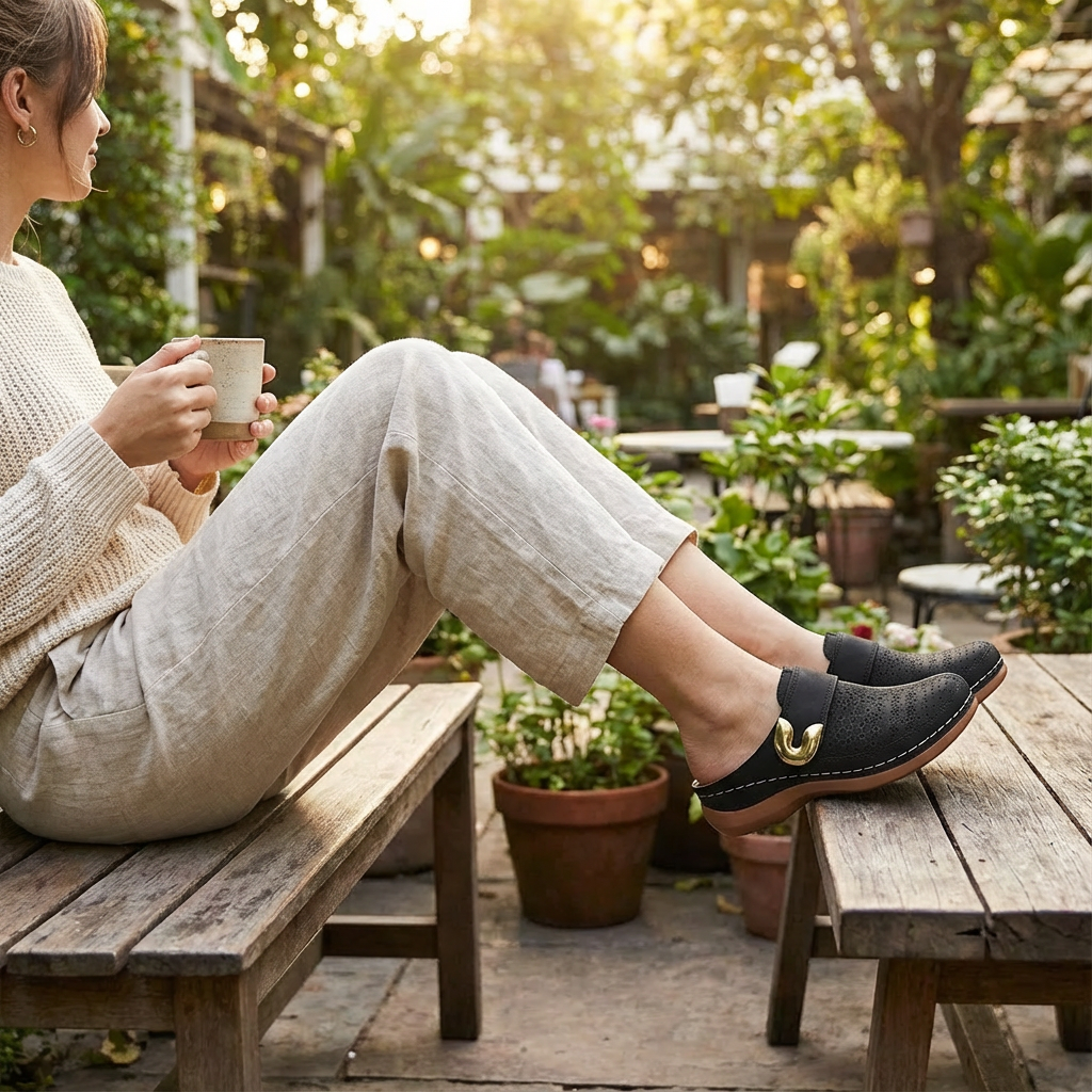 Sofia | Mujer Zuecos Con Diseño Perforado Y Tira Con Hebilla | Casual
