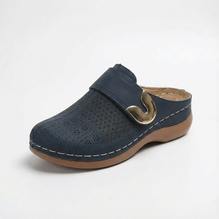 Sofia | Mujer Zuecos Con Diseño Perforado Y Tira Con Hebilla | Casual