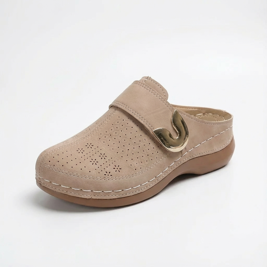 Sofia | Mujer Zuecos Con Diseño Perforado Y Tira Con Hebilla | Casual