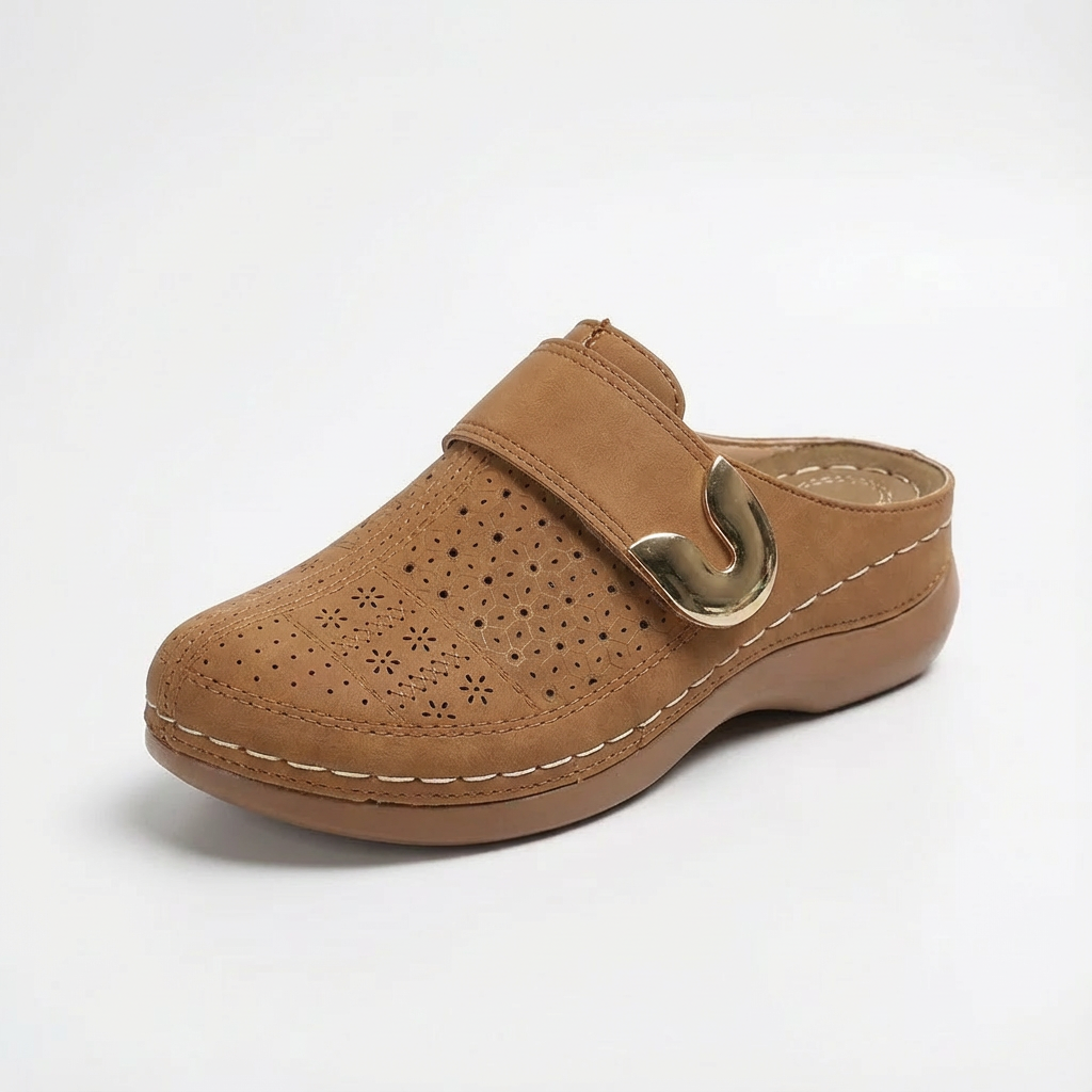 Sofia | Mujer Zuecos Con Diseño Perforado Y Tira Con Hebilla | Casual