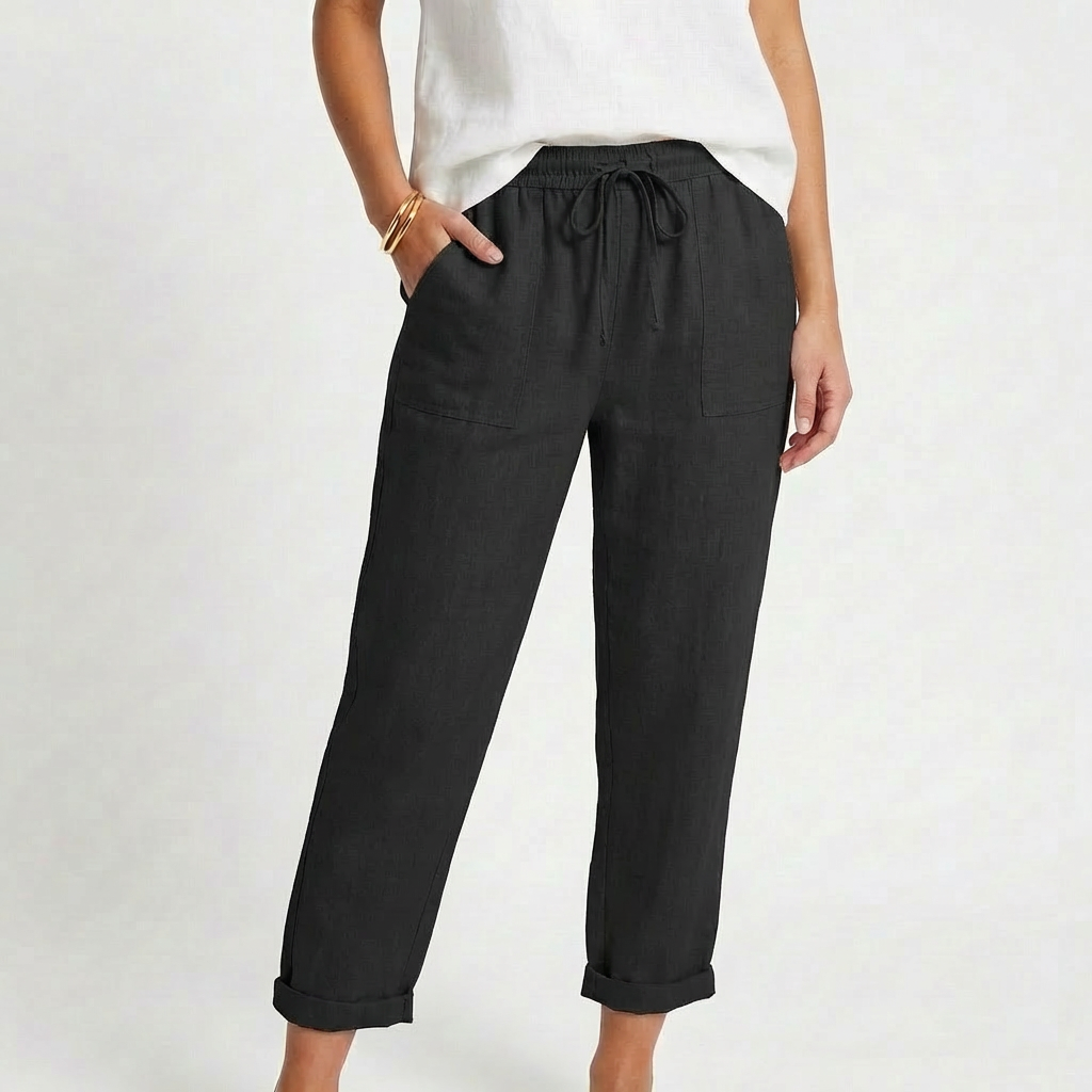 Sofia | Pantaloni Donna con Vita con Laccio e Orlo Ripiegato | Informale