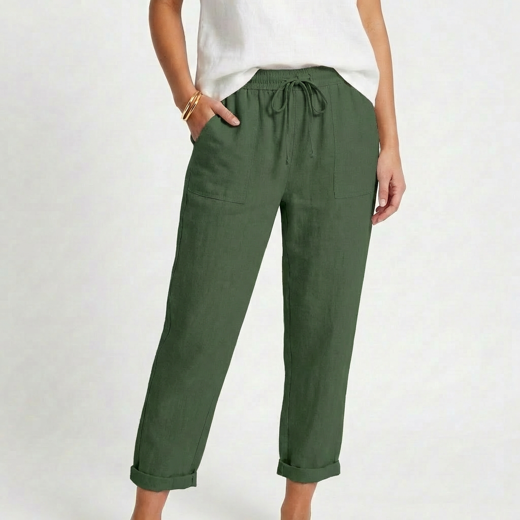 Sofia | Pantaloni Donna con Vita con Laccio e Orlo Ripiegato | Informale