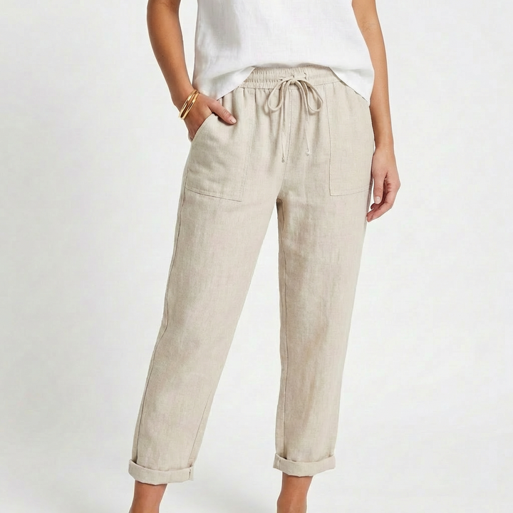 Sofia | Pantaloni Donna con Vita con Laccio e Orlo Ripiegato | Informale