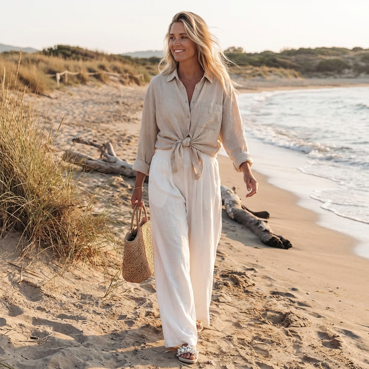 Sofia | Pantaloni Palazo Donna con Vita Arricciata e Gamba Larga | Informale