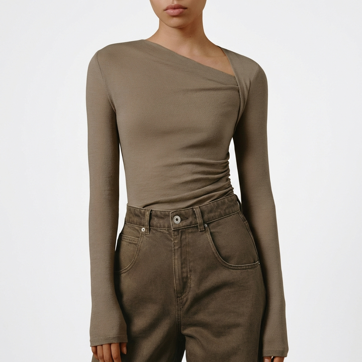 Sofia | Top Asimmetrico Donna Con Scollo Diagonale E Drappeggio Laterale | Elegante