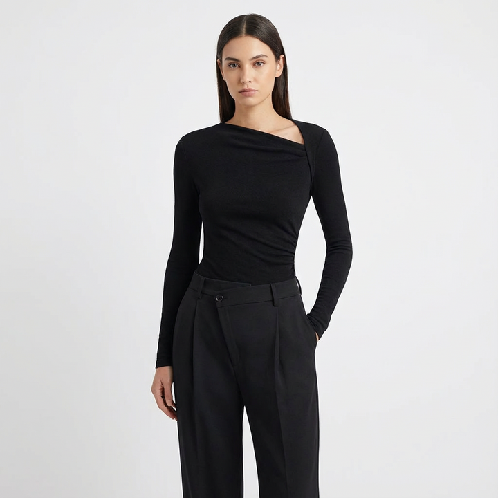 Sofia | Top Asimmetrico Donna Con Scollo Diagonale E Drappeggio Laterale | Elegante