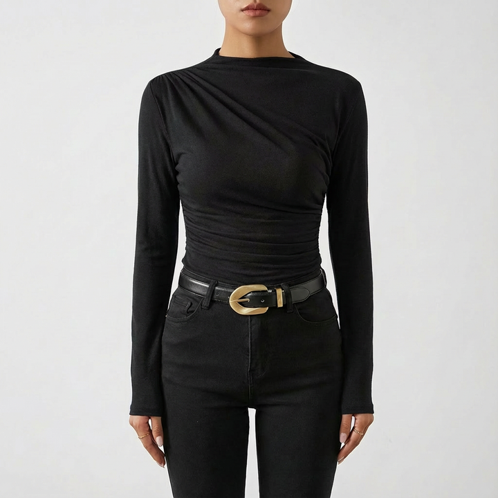 Sofia | Maglia Drappeggiata Donna con Pieghe Asimmetriche e Spalle Marcate | Elegante