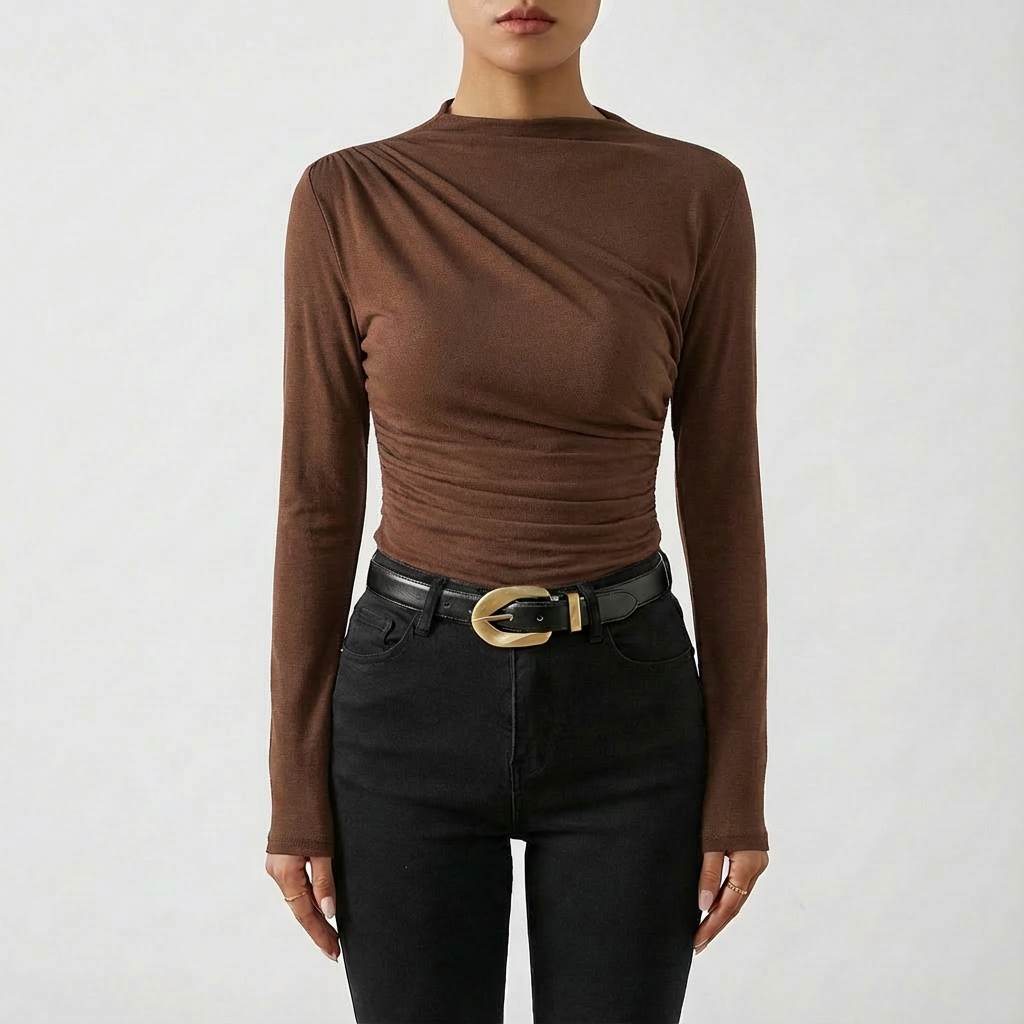 Sofia | Maglia Drappeggiata Donna con Pieghe Asimmetriche e Spalle Marcate | Elegante