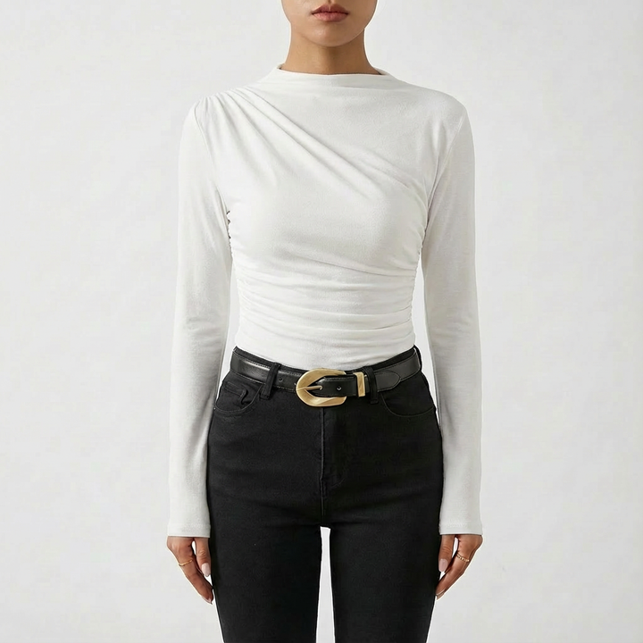 Sofia | Maglia Drappeggiata Donna con Pieghe Asimmetriche e Spalle Marcate | Elegante