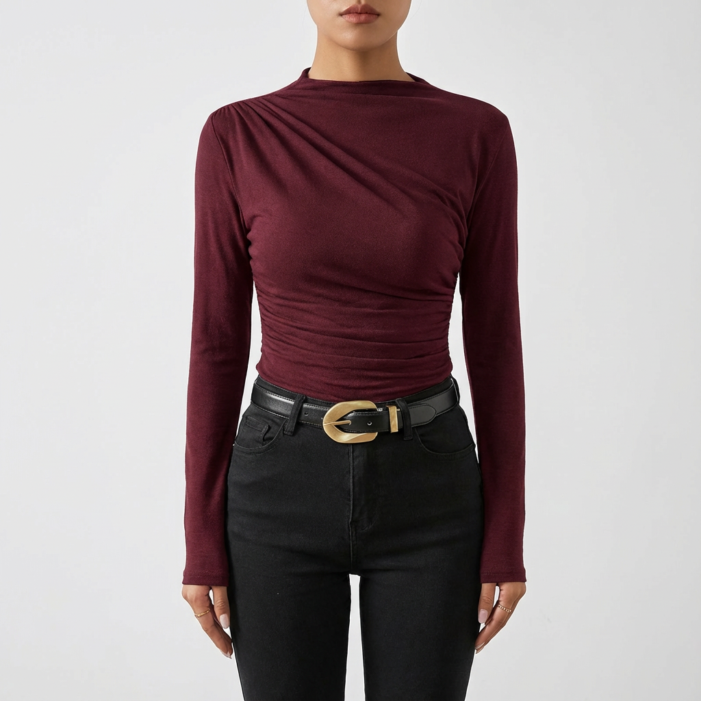 Sofia | Maglia Drappeggiata Donna con Pieghe Asimmetriche e Spalle Marcate | Elegante