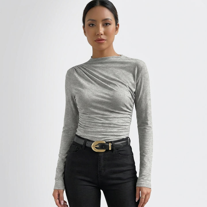 Sofia | Maglia Drappeggiata Donna con Pieghe Asimmetriche e Spalle Marcate | Elegante