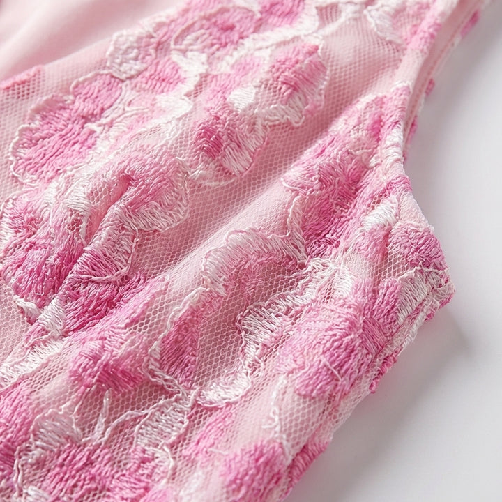 Sofia | Abito lungo rosa da donna con motivo floreale e scollo a V | Romantico