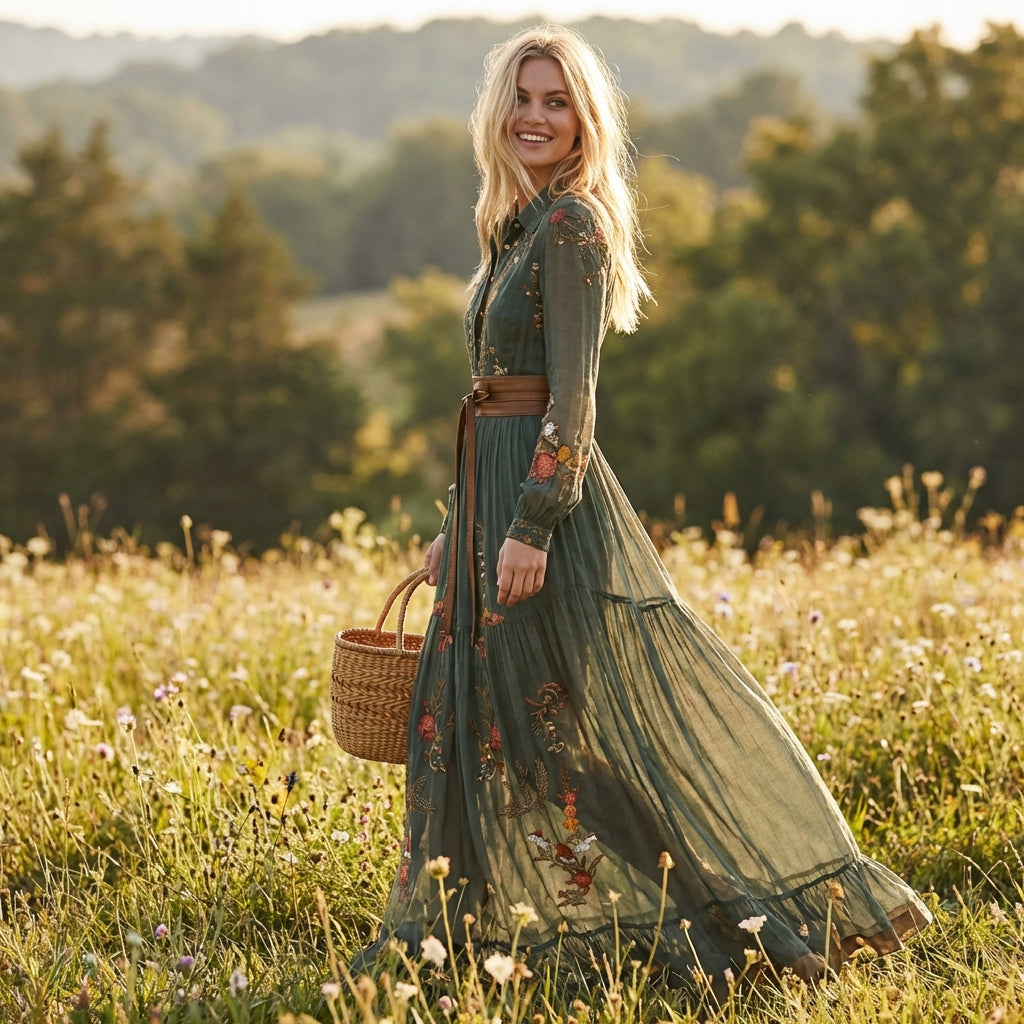 Soledad | Abito Lungo Ricamato Bohemien Donna