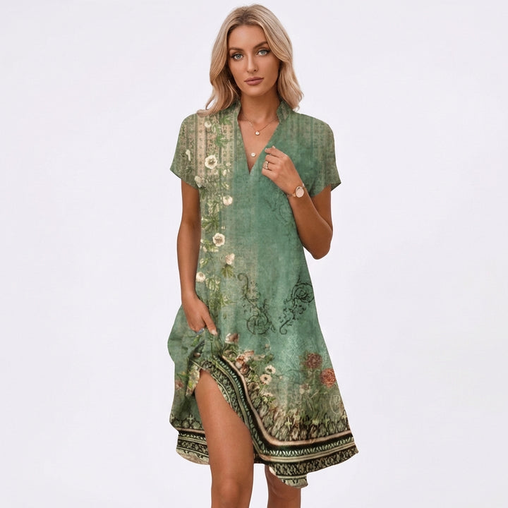 Soraya | Vestito Midi Stampato con Scollo a V Donna Boho