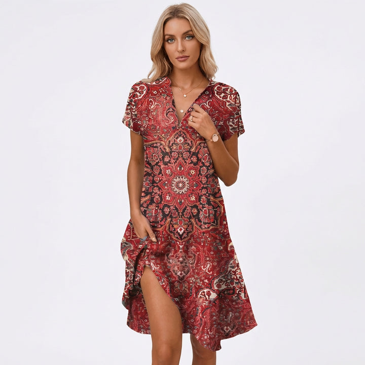 Soraya | Vestito Midi Stampato con Scollo a V Donna Boho