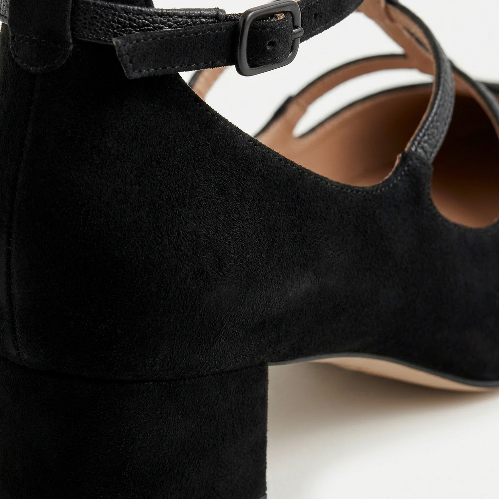 Teresa | Scarpe nere con cinturini, punta affilata, tacco a blocco da donna