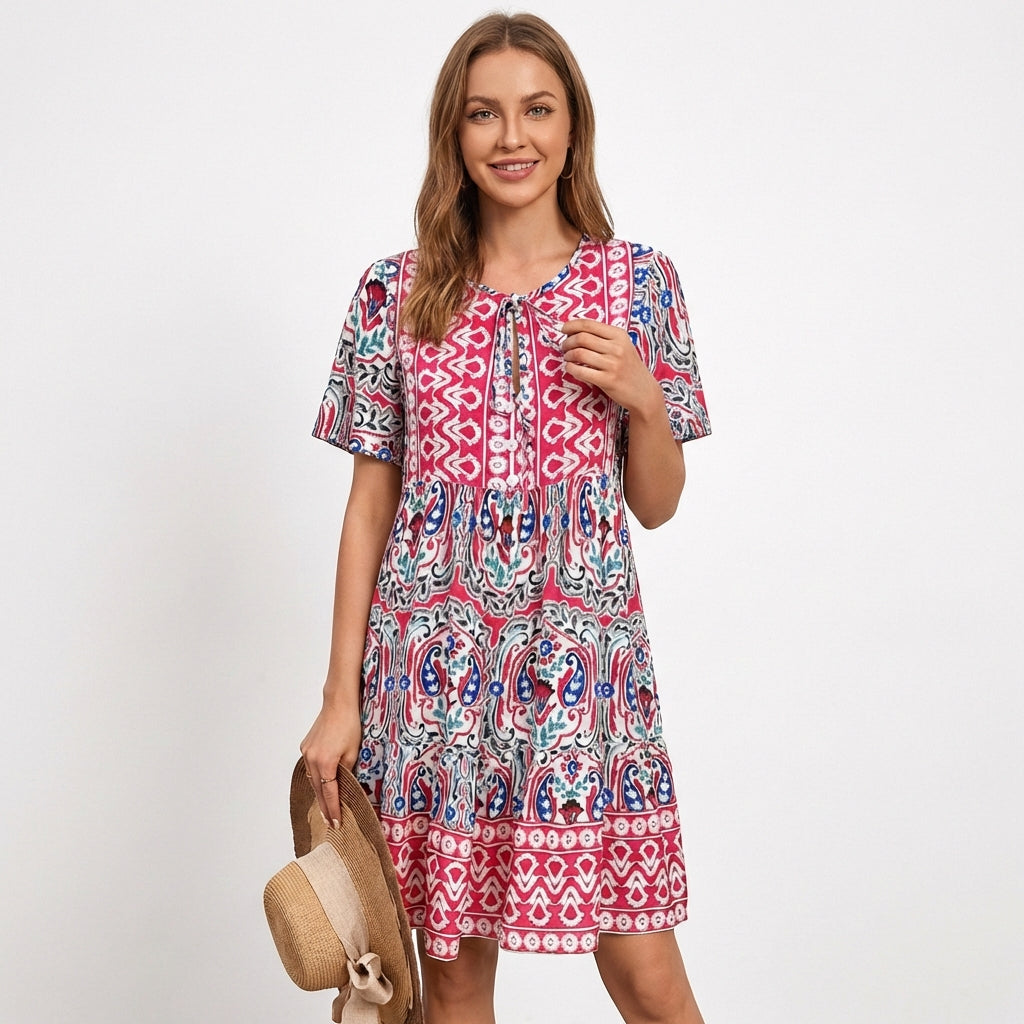 Triana | Vestito Corto Etnico a Balze Donna Boho