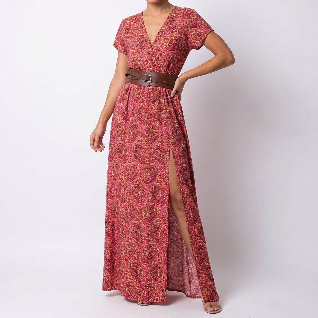 Valentina | Abito lungo da donna con stampa e spacco