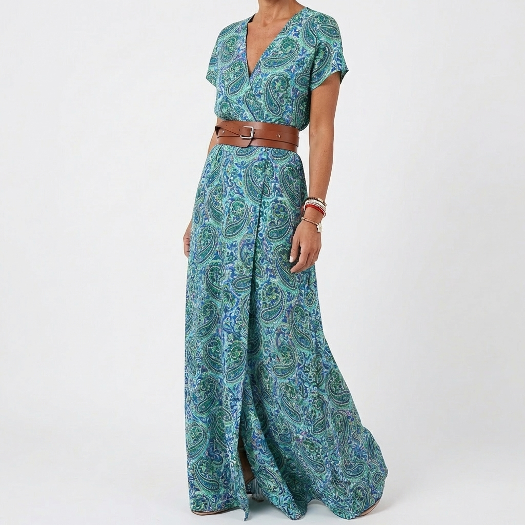 Valentina | Abito lungo da donna con stampa e spacco