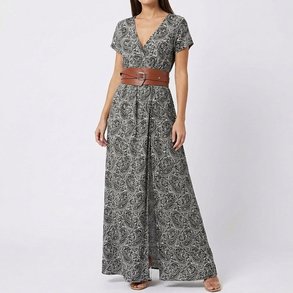 Valentina | Abito lungo da donna con stampa e spacco