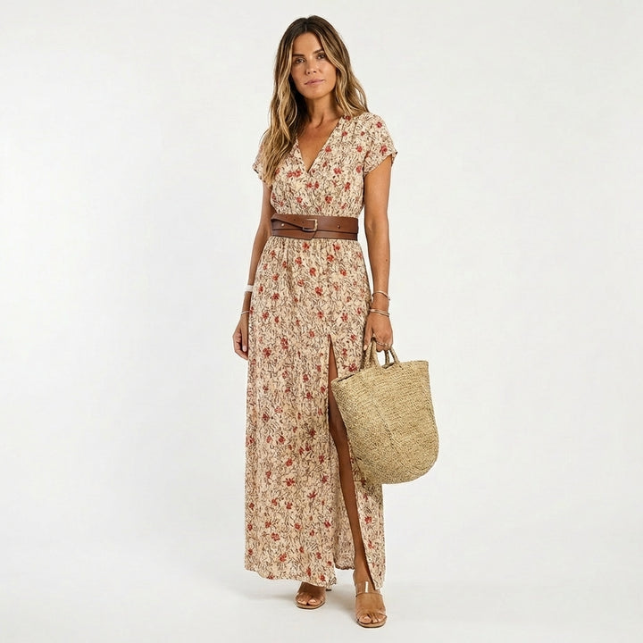 Valentina | Abito lungo da donna con stampa e spacco