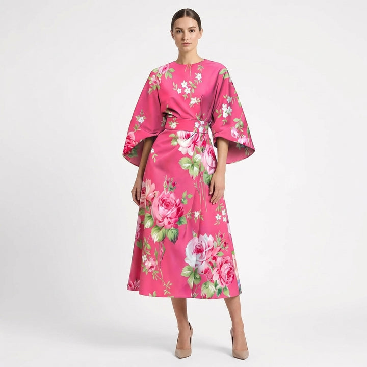 Valentina | Abito Midi Floreale con Manica a Mantella Donna