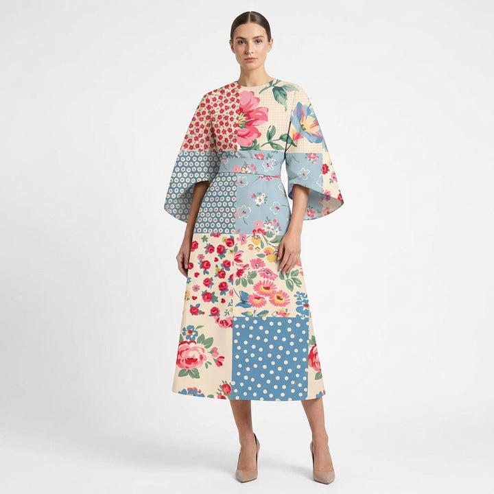 Valentina | Abito Midi Floreale con Manica a Mantella Donna