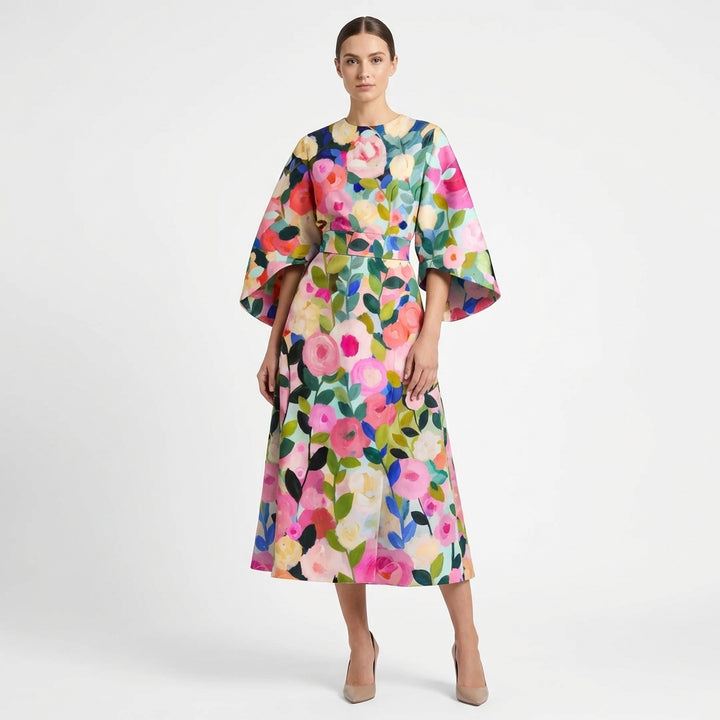 Valentina | Abito Midi Floreale con Manica a Mantella Donna