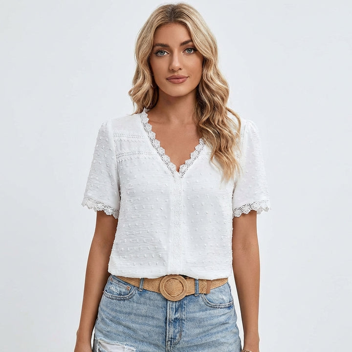 Valeria | Camicetta Donna Bianca con Bordo di Pizzo e Tessuto a Pois | Romantico