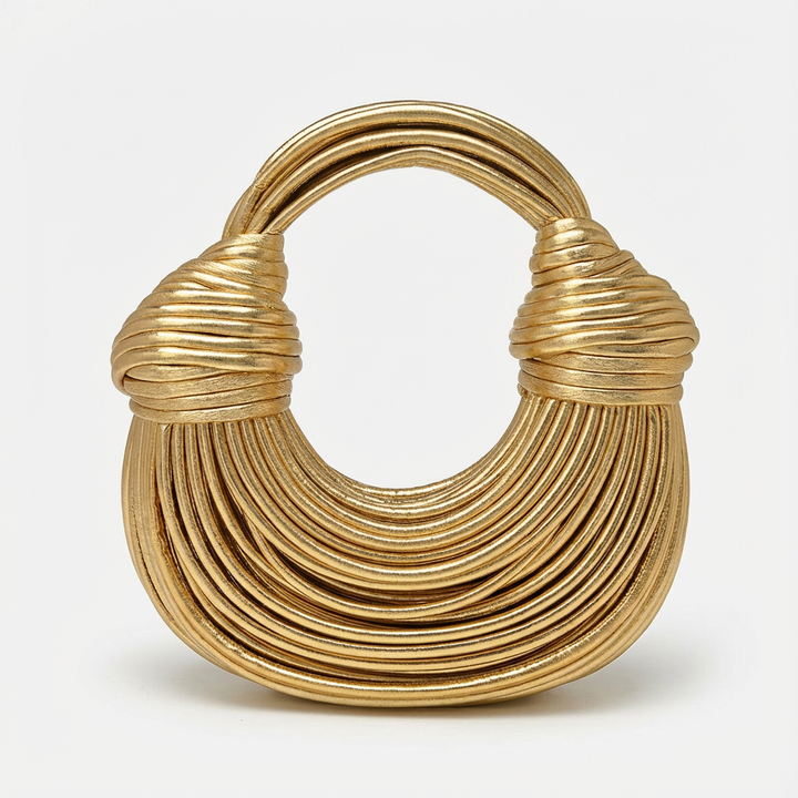 Valeria | Borsa a Mano Donna in Oro con Design Pieghettato e Finitura Dorata | Scultorea
