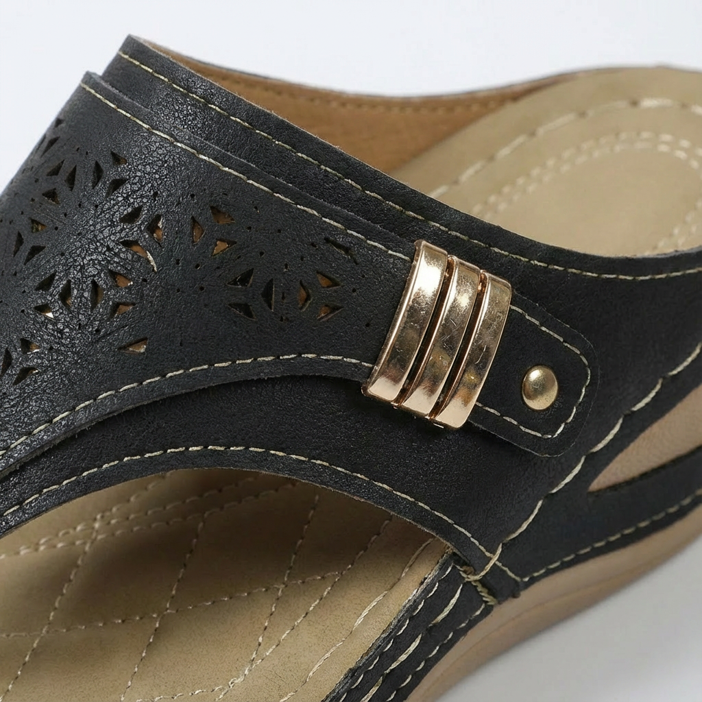 Valeria | Mujer Sandalias Cuña Con Diseño Perforado Y Tira Entre Dedos | Confort