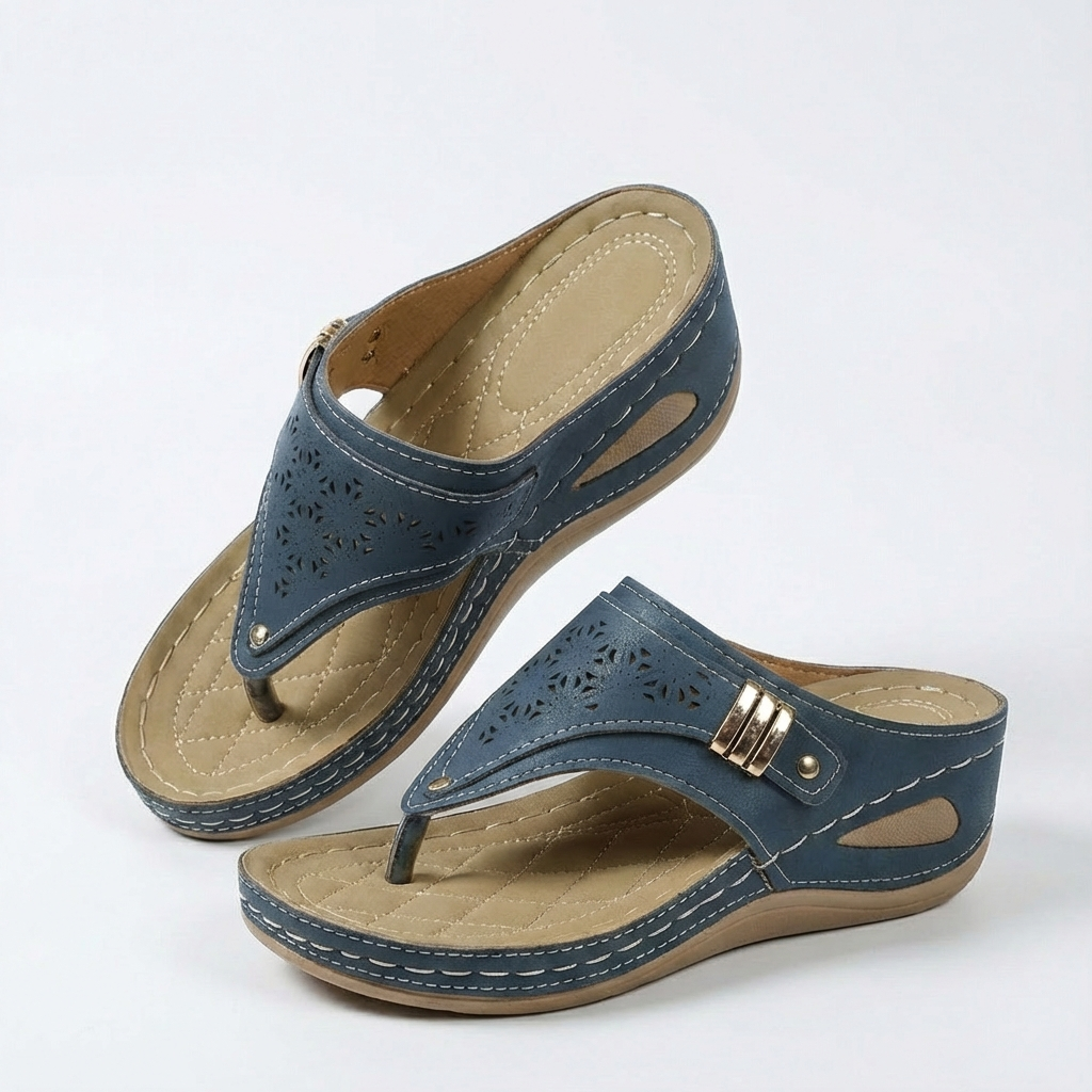 Valeria | Mujer Sandalias Cuña Con Diseño Perforado Y Tira Entre Dedos | Confort