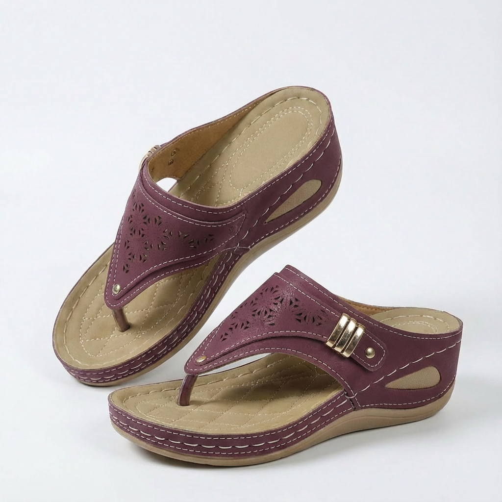 Valeria | Mujer Sandalias Cuña Con Diseño Perforado Y Tira Entre Dedos | Confort