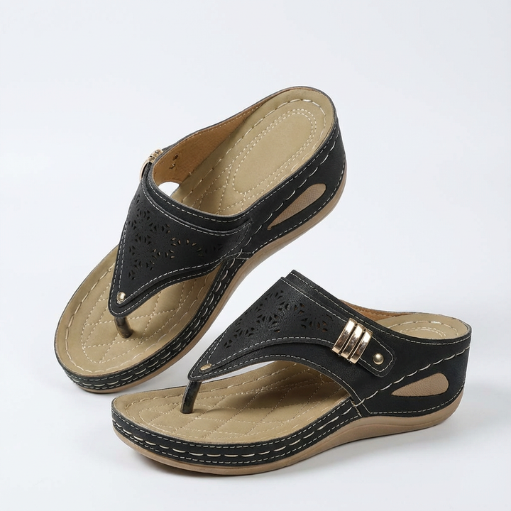 Valeria | Mujer Sandalias Cuña Con Diseño Perforado Y Tira Entre Dedos | Confort